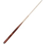 A wooden pool cue with a wooden handle on a white background.