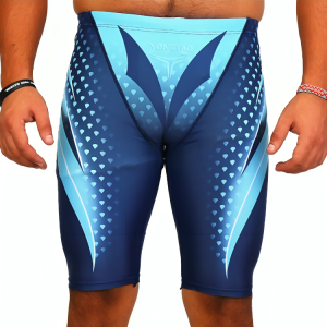 Yongtao Swimming Costume Long Type For Boys/Men [T3117] Dark Blue With Light Blue Design