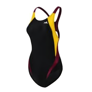 Ying Fa Women's Swimming Costume Black & Yellow With Maroon Straps