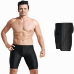 Swimming Costume For Boys Upto Knees Black With Self Print Design [HNSD]