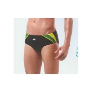 Ying Fa Men's Swimming Costume Black With Lime Green & Yellow Stripes