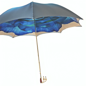 Umbrella With Golden Curved Plastic Handle, Flower Design
