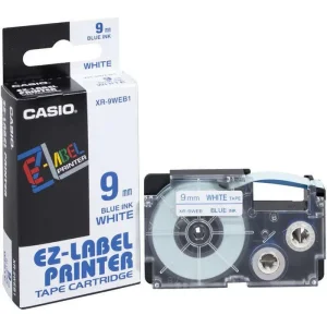 Casio XR-9WEB1 9mm Blue Ink White Tape Cartridge