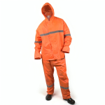 2 Piece Fluorescent Orange Rain Gear With Reflective Stripes-XL