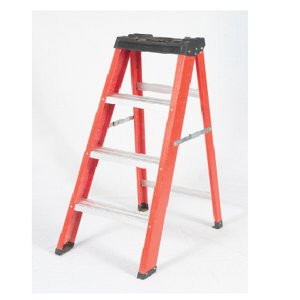 Fiberglass Step Ladder With Aluminium Steps - 4Steps, Red, Yellow