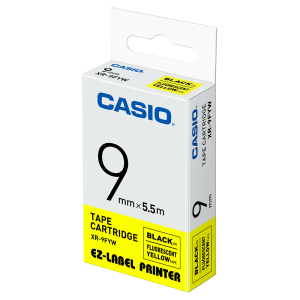Casio XR-9FYW 9mm EZ-Label Printer flourescence Yellow Tape Catridge