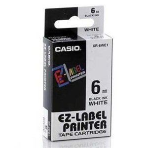 Casio XR-6WE1 6mm X 8M Black Ink White Tape Cartridge