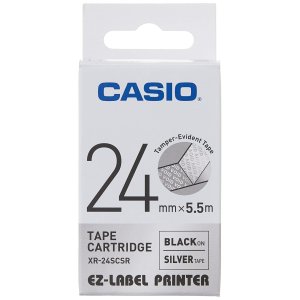 Casio XR-24SCSR 24mm×5.5 Black On Silver Label Tape Cassette