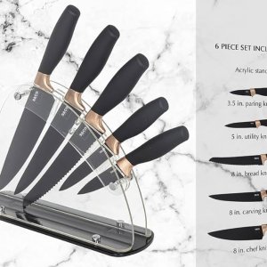 6 Pcs Kitchen Knife Set with Acryl Stand | Sharp Stainless Steel Knives – Cream & Grey